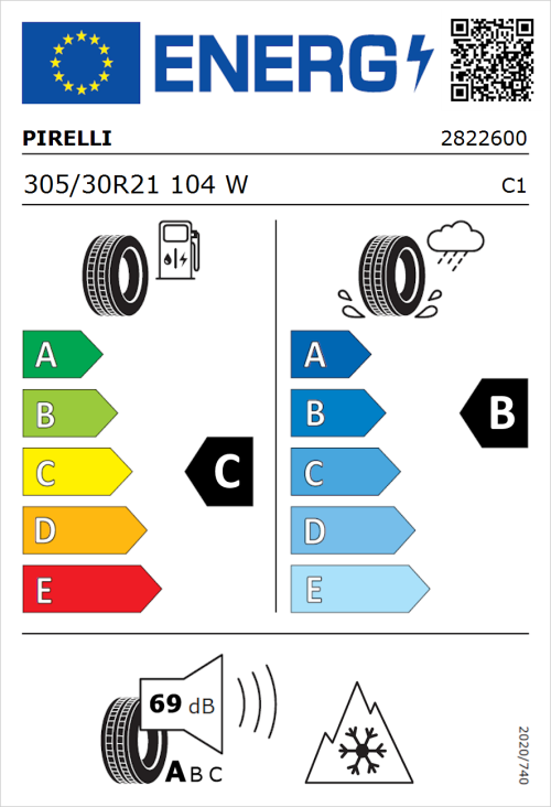 Tyre Label for Pirelli W270 Sottozero 2 305/30R21 104W