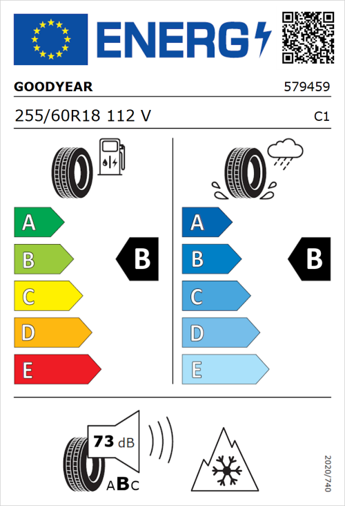 Tyre Label for Goodyear Vector 4Seasons Gen 3 SUV 255/60R18 112V