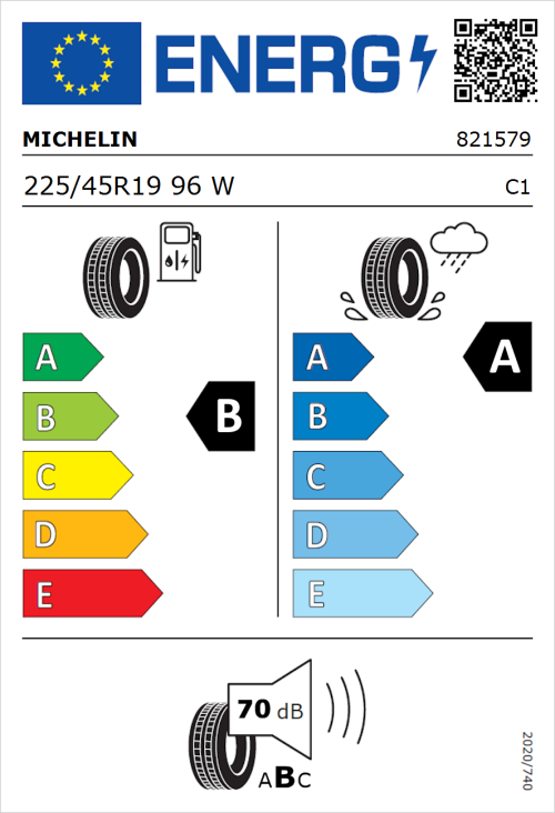 Tyre Label for Michelin Primacy 5 225/45R19 96W