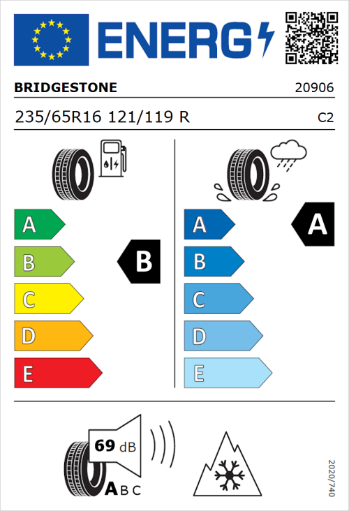 Tyre Label for Bridgestone Duravis Van 235/65R16 121/119R