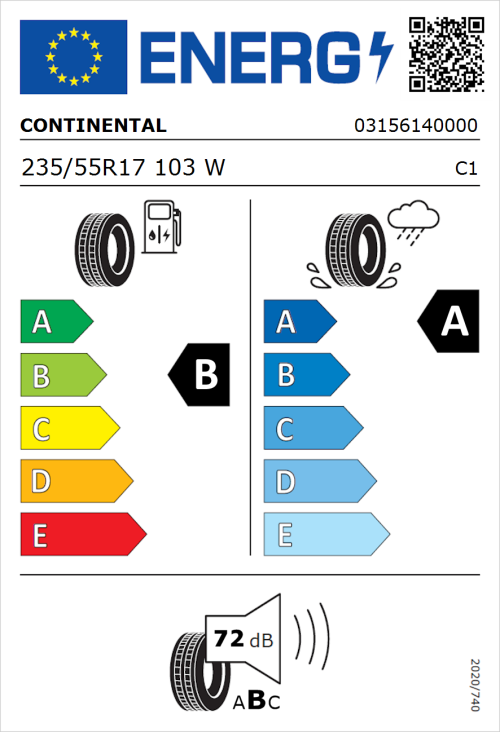 Tyre Label for Continental ContiPremiumContact 5 235/55R17 103W