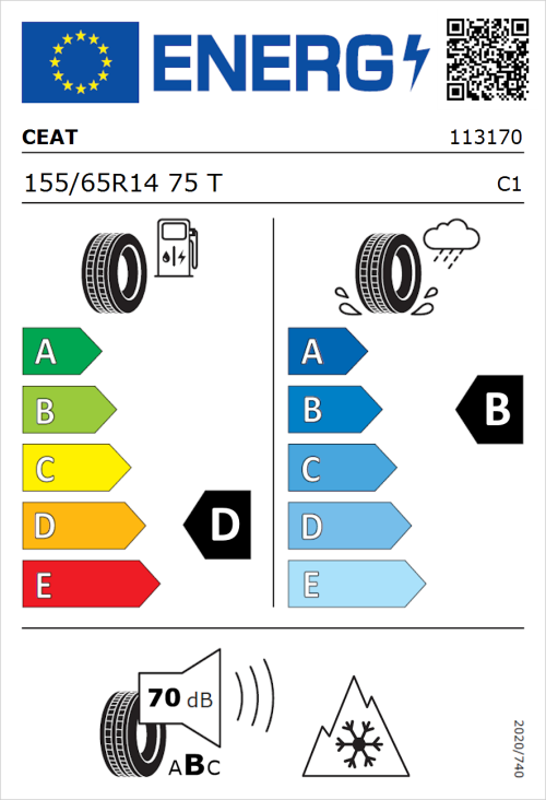 Tyre Label for CEAT 4 SeasonDrive+ 155/65R14 75T