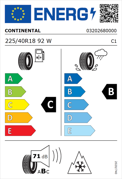 Tyre Label for Continental AllSeasonContact 2 225/40R18 92W