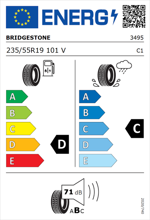 Tyre Label for Bridgestone Dueler H/P Sport 235/55R19 101V